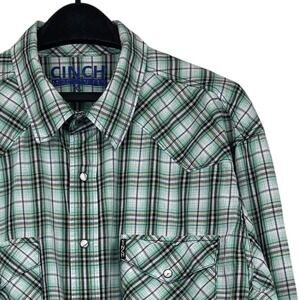 Cinch Modern Fit Pearl Snap Western Mens XL 100% Cotton Cowboy Shirt Green Black